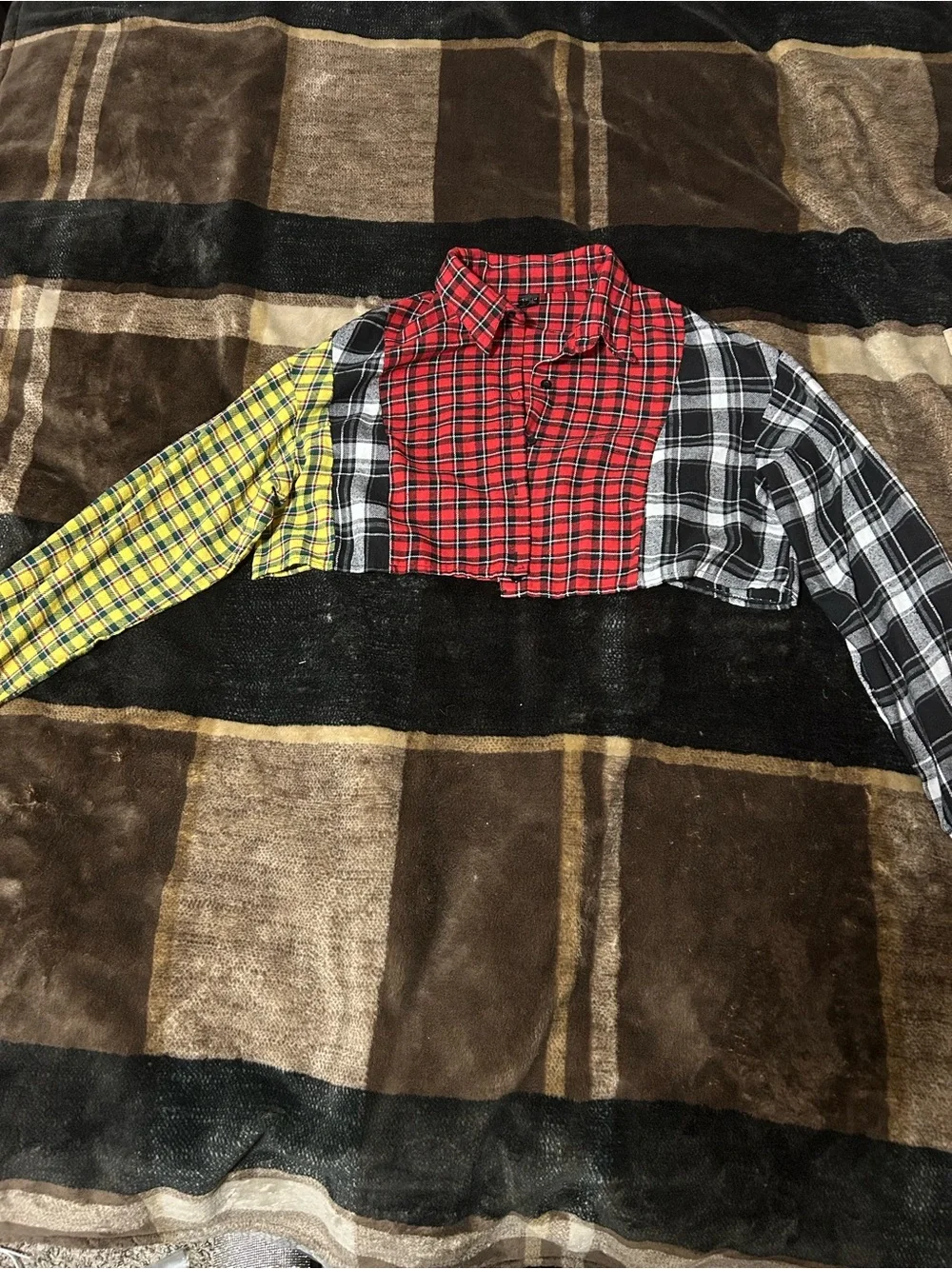J. Crew Multicolor Plaid Patchwork Cropped Bomber Jacket